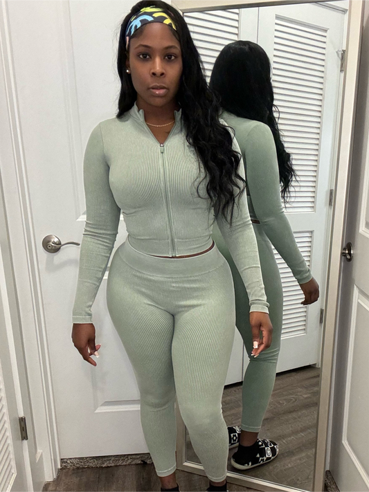 Mint Green- Ribbed Tracksuit
