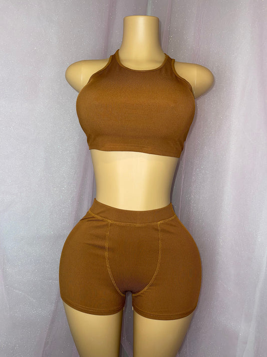 Loungin` shorts set brown`