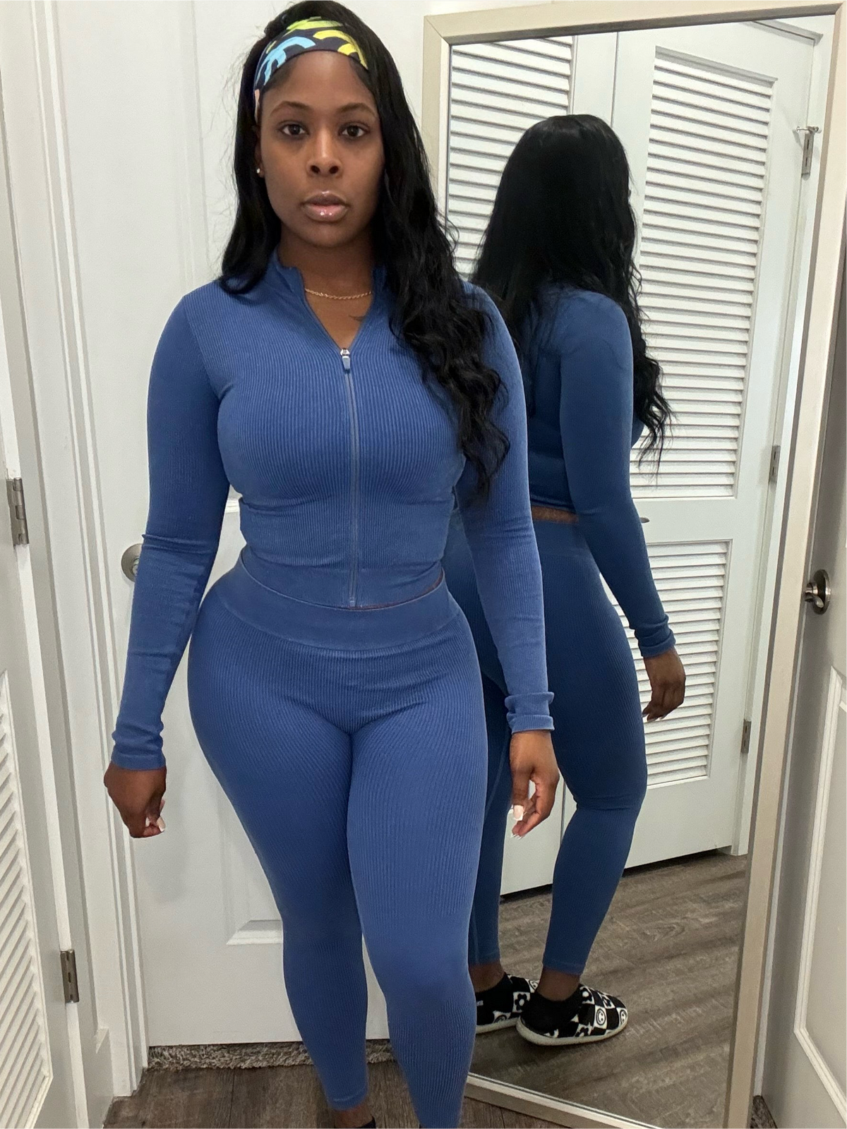 Navy Blue- Ribbed Tracksuit