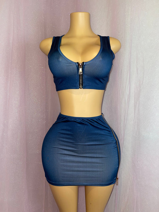 Washed Vest Skirt- Set